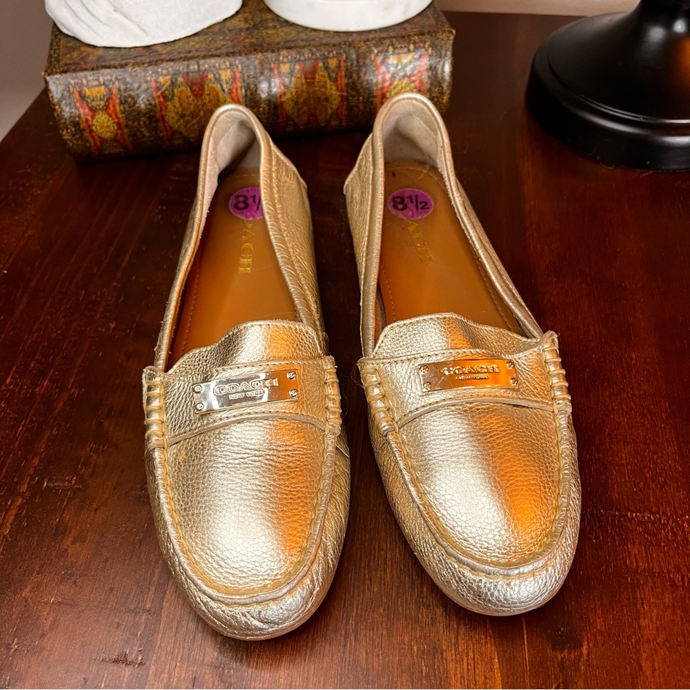 Coach Gold Metallic Flats with Moccasin Toe